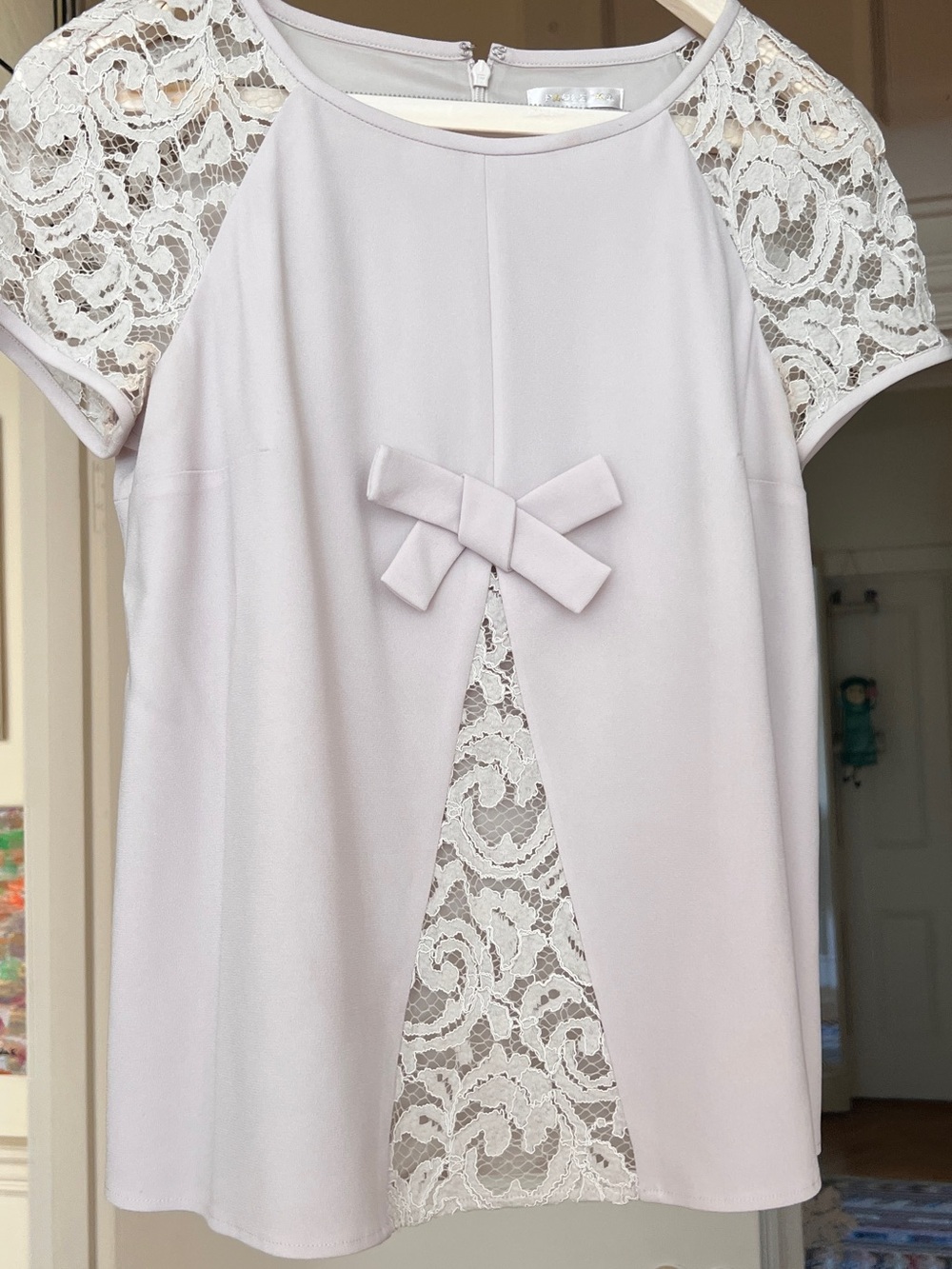 PAULE KA Pale Pink Lace-Sleeve Bow Pajama Top